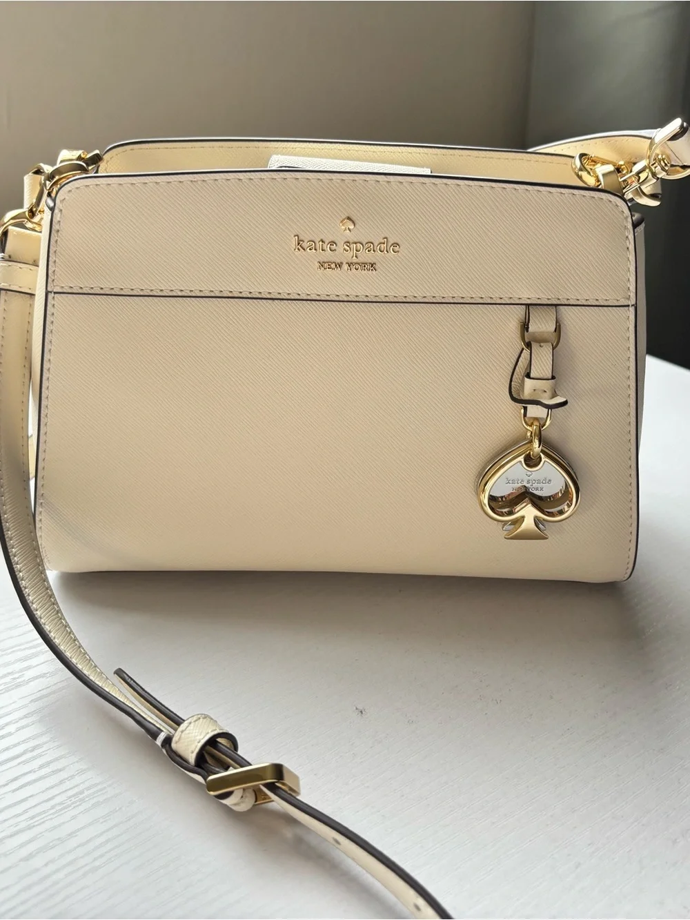kate spade Cream Leather Top-Handle Satchel with Gold Charm